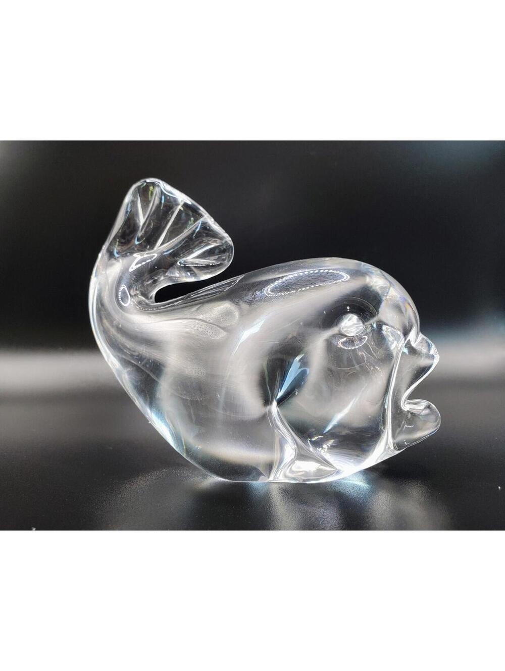 Vintage Clear Art Glass Fish Figurine Paperweight 4” Coastal Decor